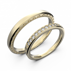 Yellow gold and diamond couple wedding rings