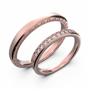 Rose gold and diamond couple wedding rings