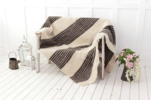 Wool plaid blanket "Grey stripes"