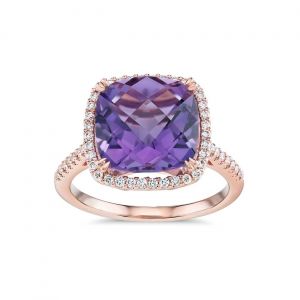 Cushion cut amethyst and diamonds ring