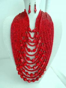 Natural coral statement necklace and earrings set