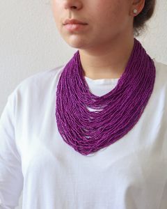 Purple beaded necklace "Dark ceramics"