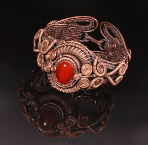 Carnelian copper wire wrap bracelet