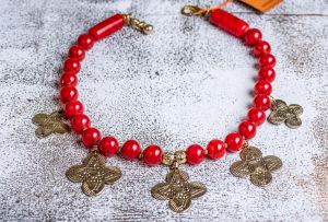 Red glass cross necklace