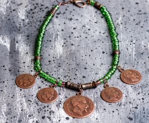 Metal coin beaded necklace