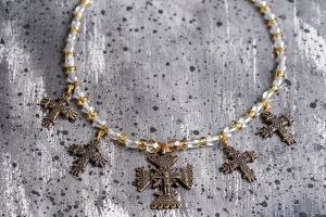 Ethnic glass bead necklace with crosses