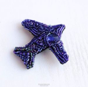 Beaded brooch "Little blue plane"