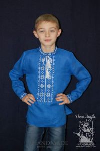 Синя лляна сорочка для хлопчика "Неонове небо"