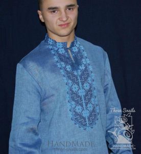 Синя лляна сорочка з вишивкою "Відтінки синього"