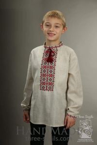 Льняна сорочка для хлопчика "Вишневий крем"