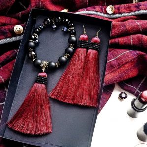 Fringe jewelry set of lush earrings and a bracelet