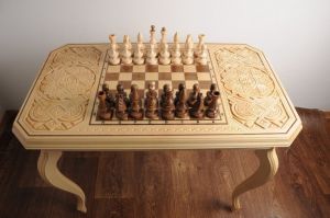 Carved chess table,