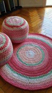 Pink round playroom rug