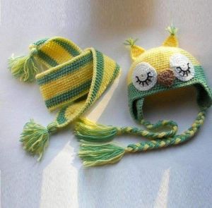 Зимовий комплект для дітей. В'язана шапка і шарф "Зелена Сова"
